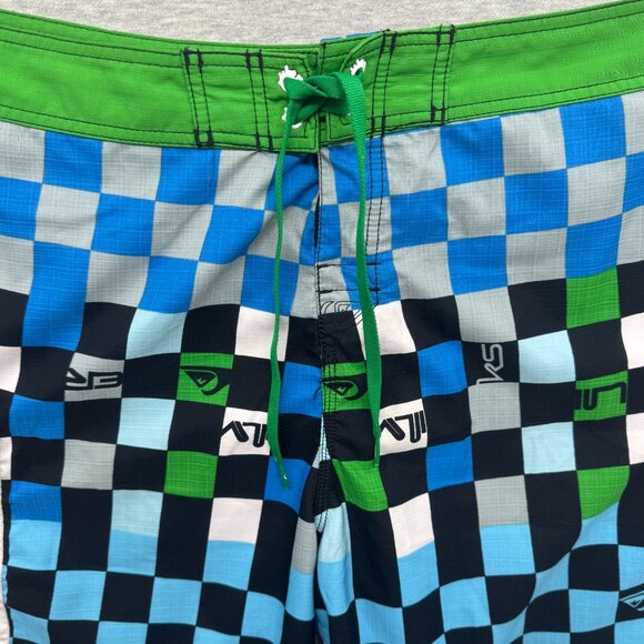 VTG 90s Quicksilver Board Shorts Men 38 Checkerboard Drawstring Surf Sportswear - Picture 3 of 13